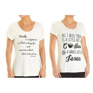 Inspirational Faith & All I Need Today Graphic Off White Women T-Shirt Size S-M